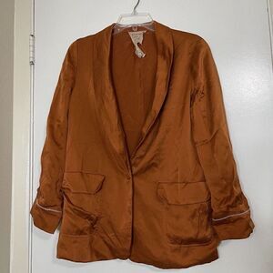 Free People Bronze orange silk collared blazer jacket size US 6